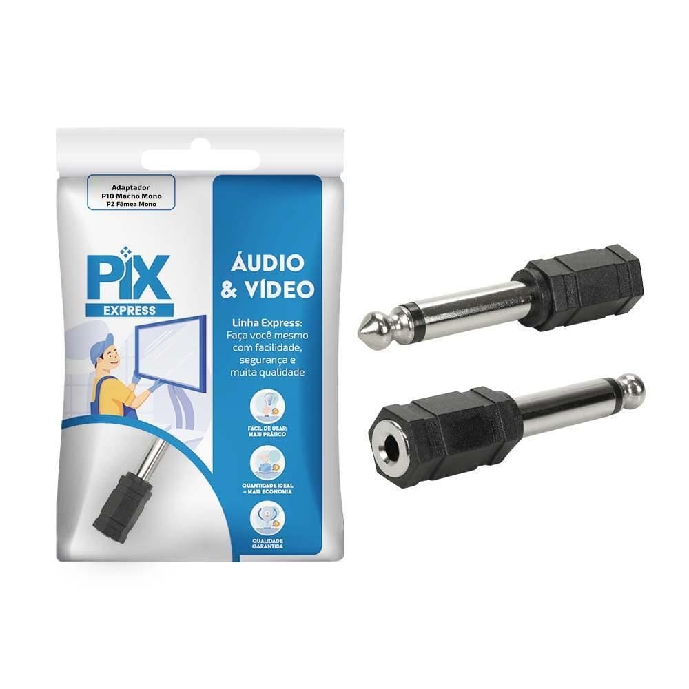 Adaptador De Áudio P10 Macho Mono P2 Femea Mono 1 Canal