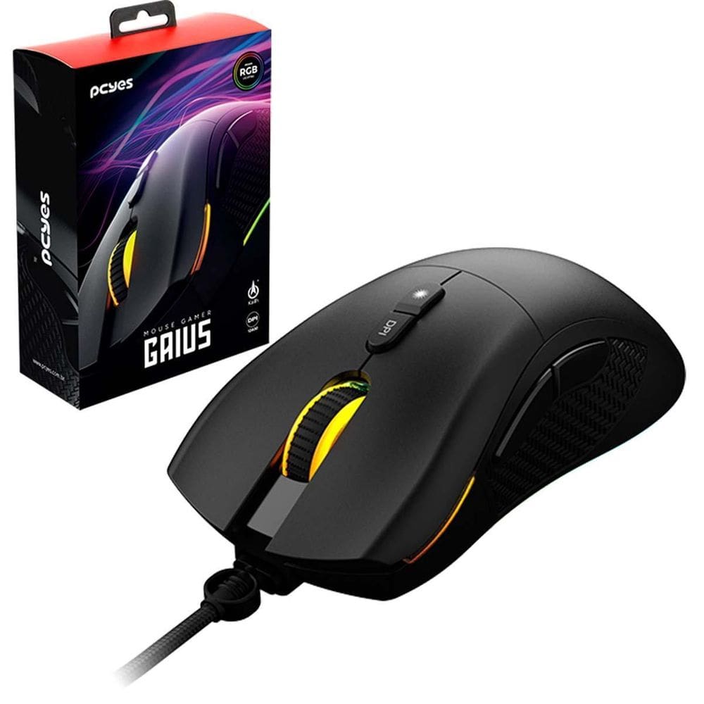Mouse Gamer Pcyes Gaius 12400 Dpi Rgb 6 Botoes