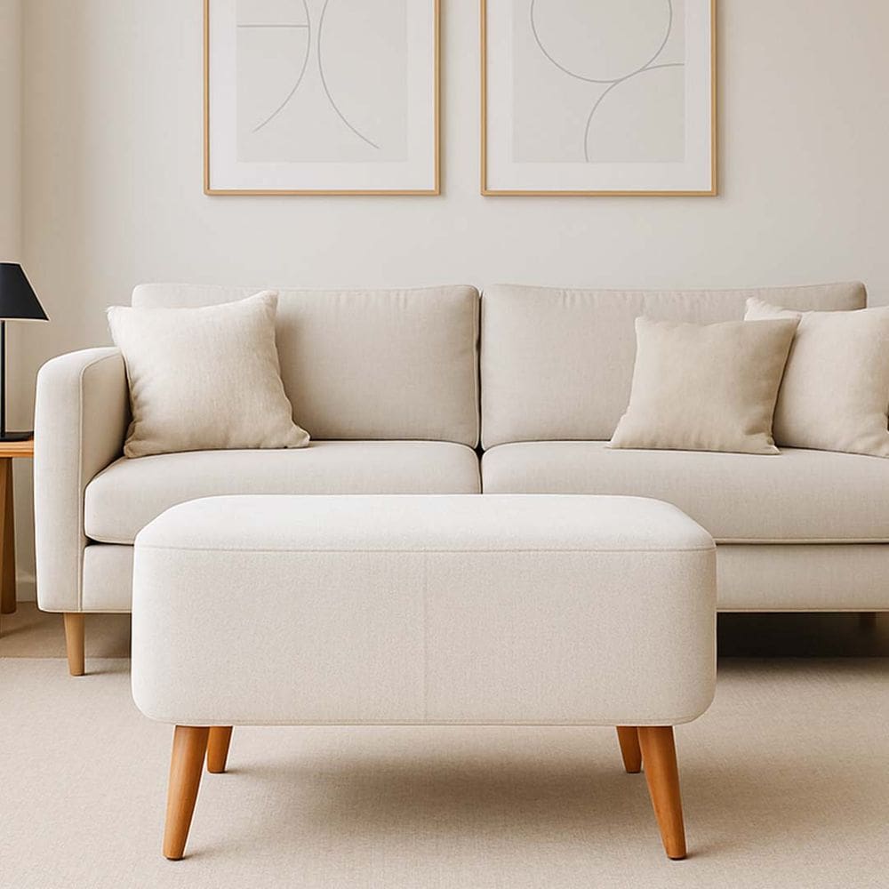 Puff Debrum Orgânico Curvo Design Sofisticado Para Sala Quarto Ou Closet Bege Claro