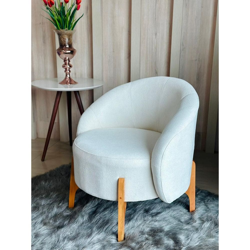 Poltrona Orgânica Requinte Sala Escritório Pé Madeira Bege Claro