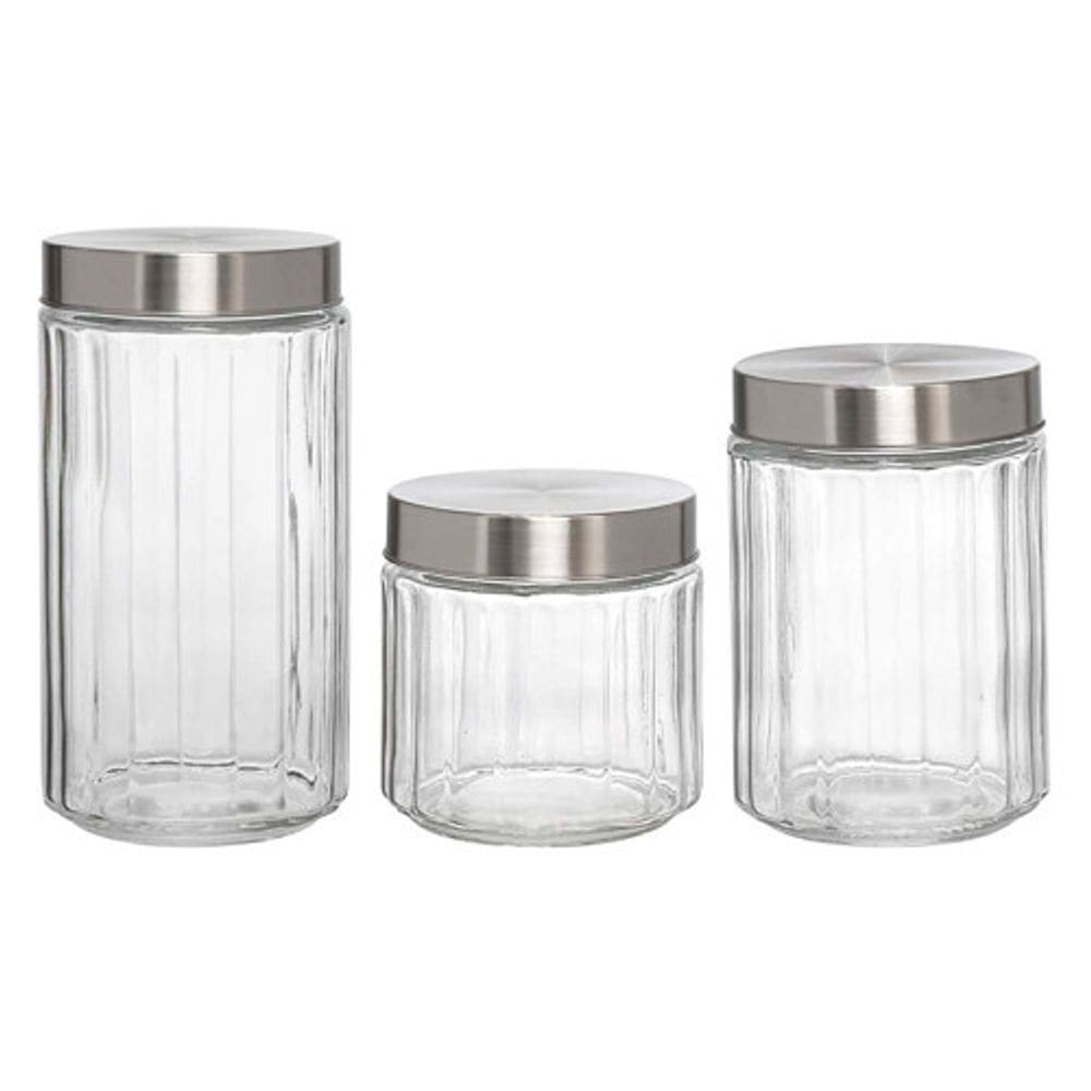 Conjunto Potes Redondos de Vidro Cabane 3 Peças Tampa Hermética Inox Hauskraft