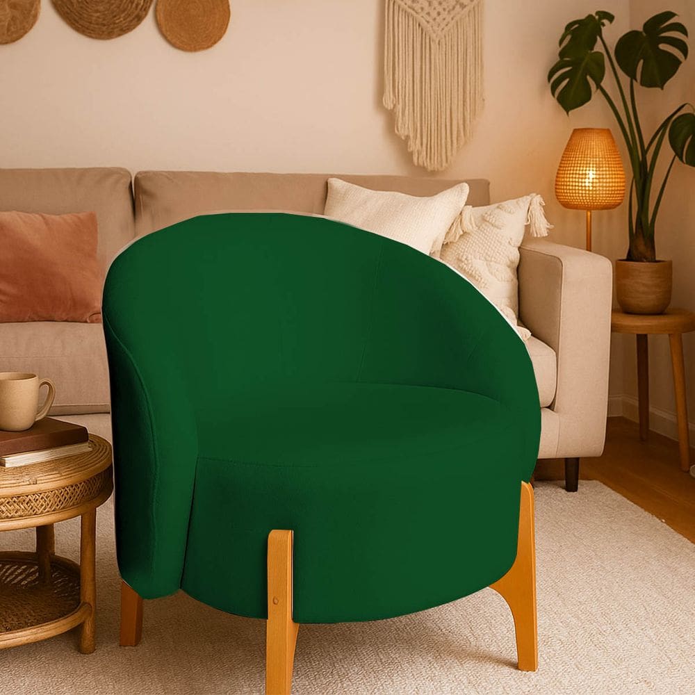 Poltrona Orgânica Requinte Sala Escritório Pé Madeira Verde