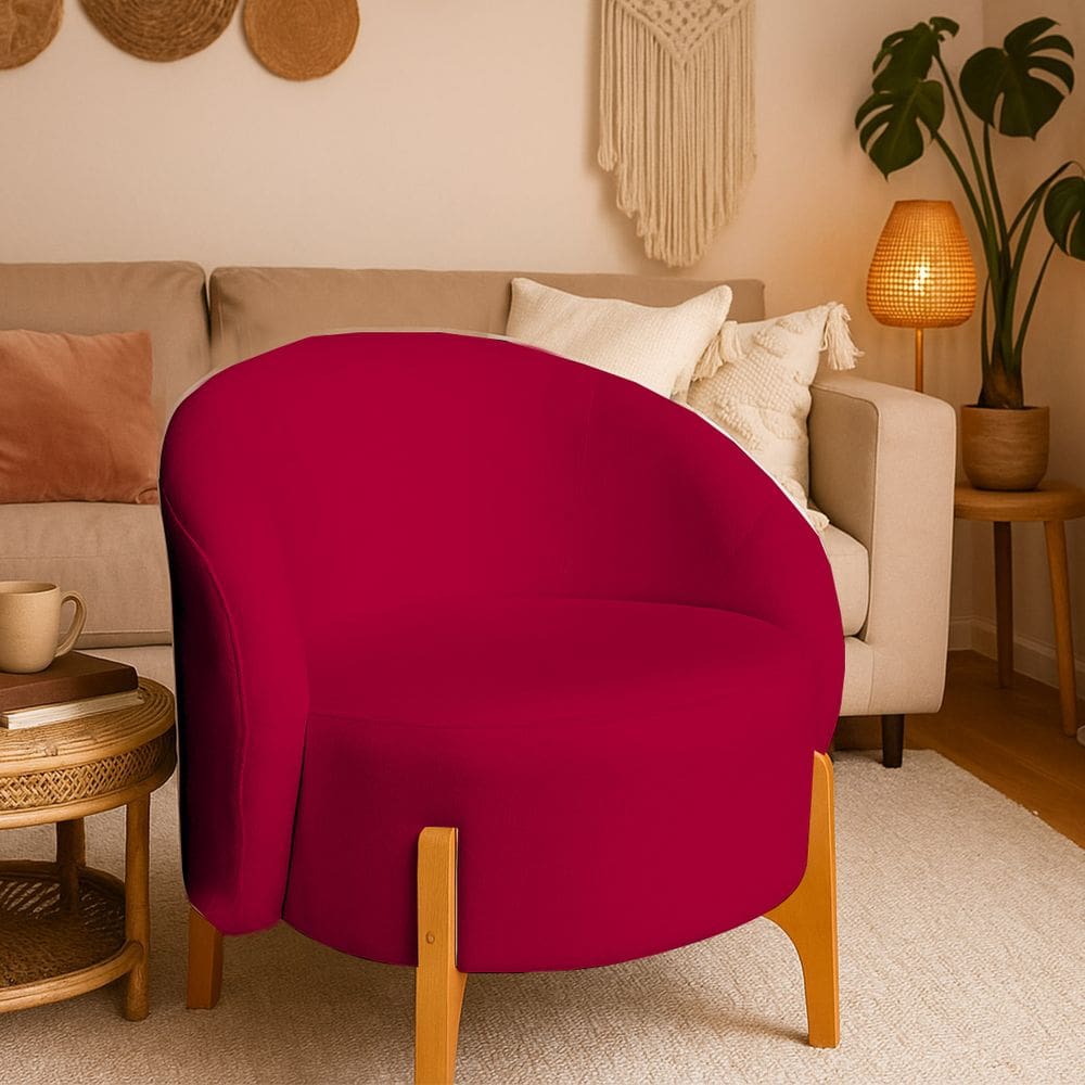 Poltrona Orgânica Requinte Sala Escritório Pé Madeira Vermelho