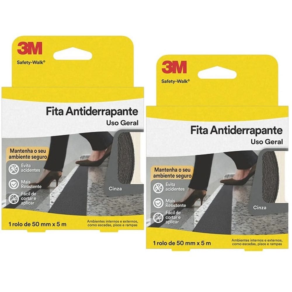 Kit com 2 Fita Antiderrapante Safety WALK Cinza 50MM X 5M