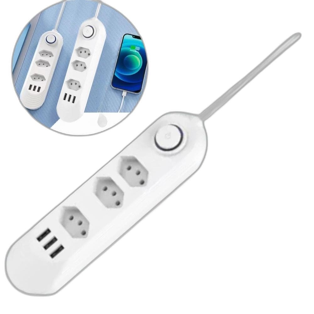 Extensão Elétrica 3 Tomadas Usb Bivolt Espacadas Fácil Uso