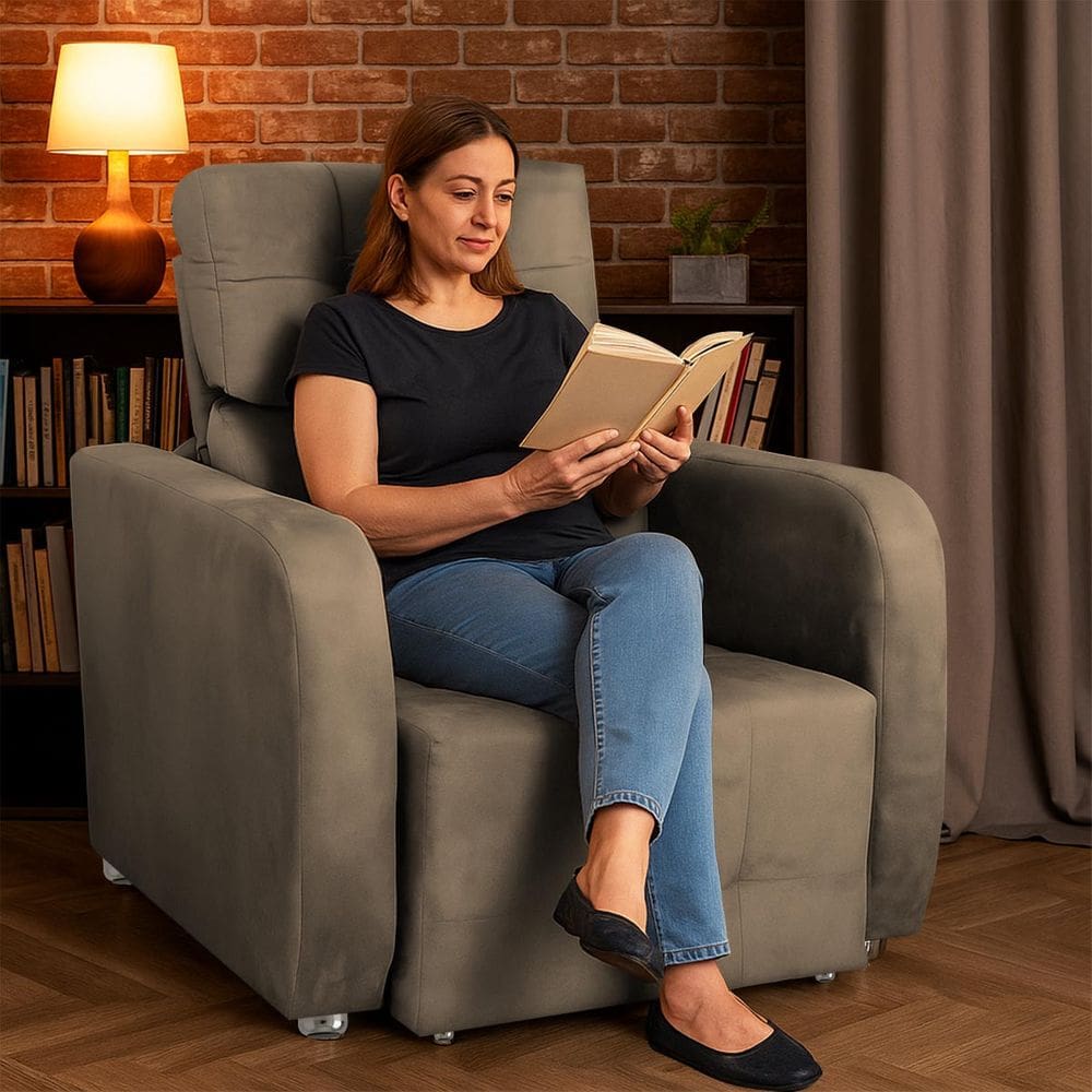 Poltrona Do Papai Reclinável Retrátil Suede Bonari Capuccino