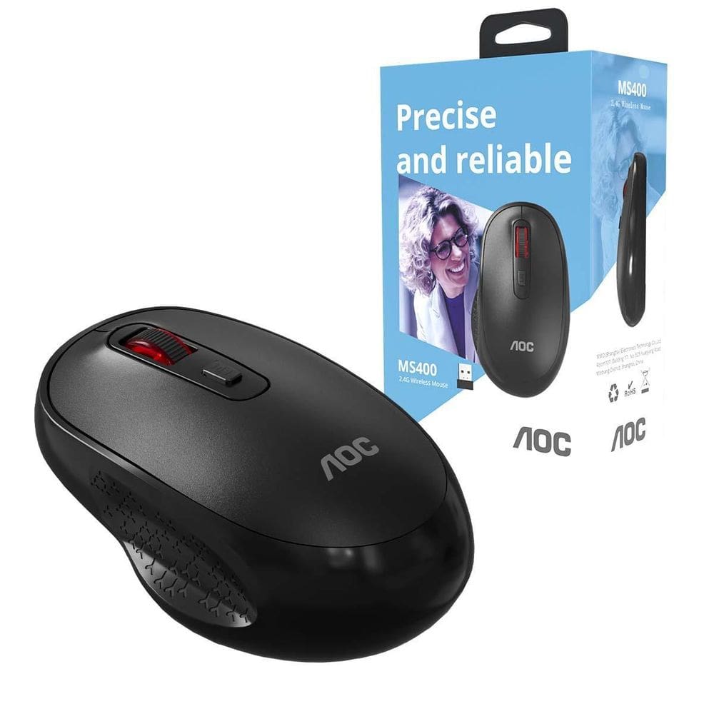 Mouse Optico Sem Fio Aoc 2,4Ghz Office Preto 1600Dpi M400B