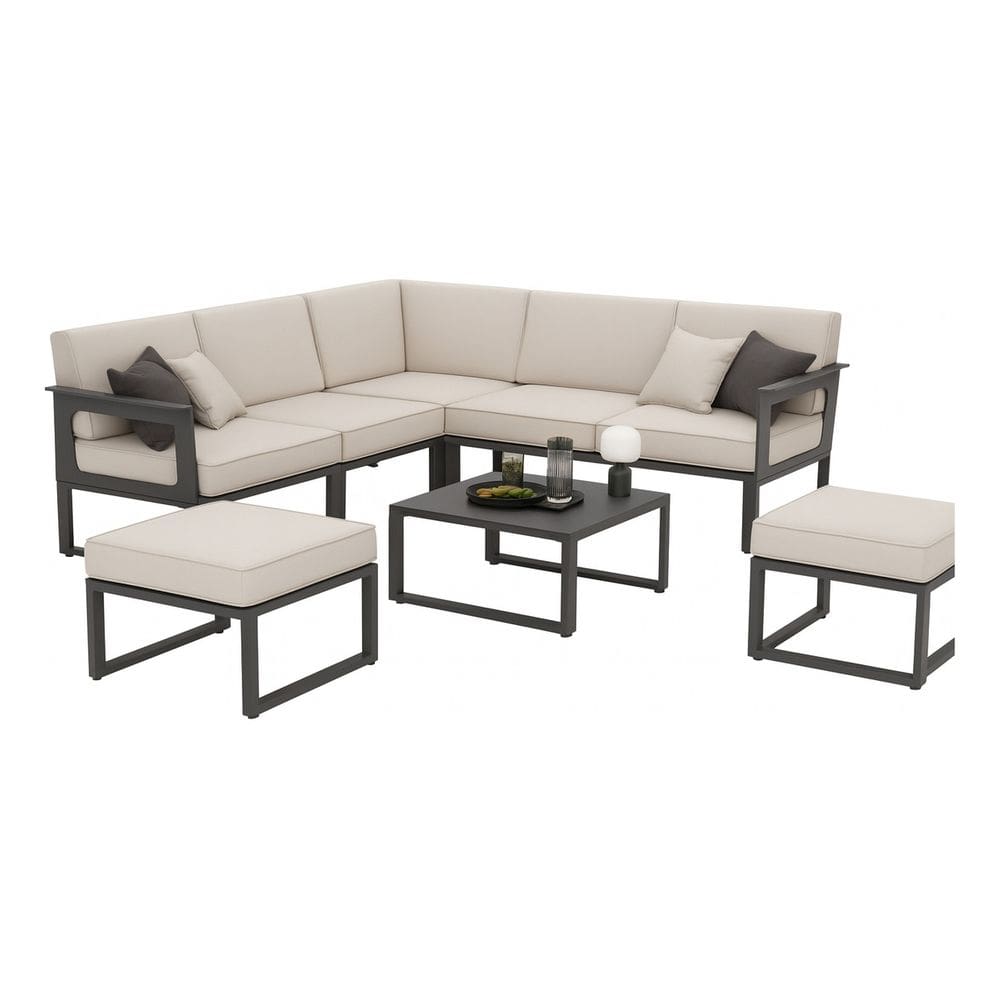 Conjunto De Jardim Aluminio Cinza 7 Lugares Sofa Banco Mesa