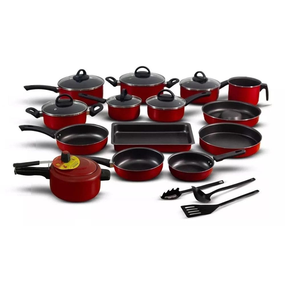 Conjunto Panelas Antiaderente 17 Peças Vermelho