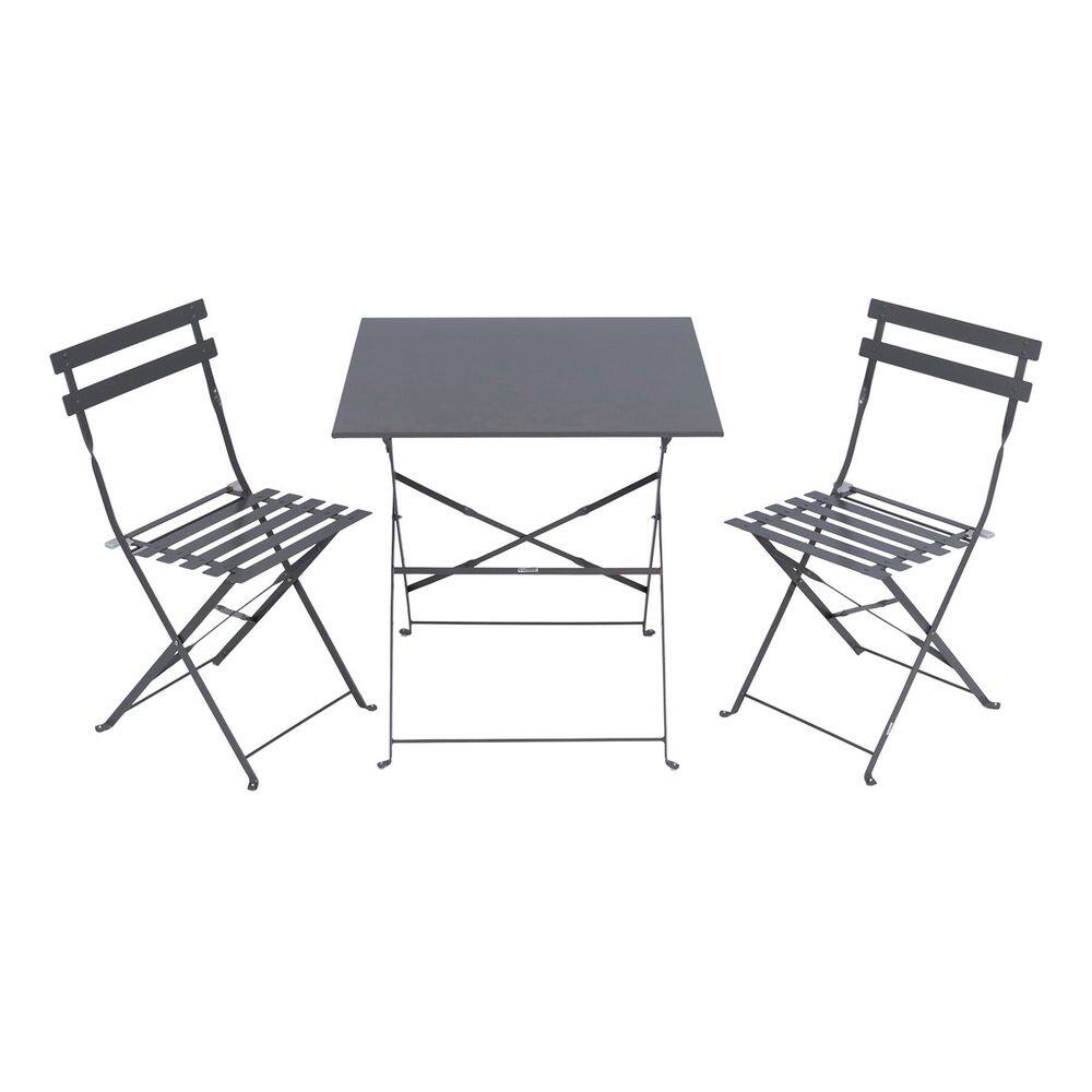 Conjunto De Jardim Aco Cinza 3 Pecas Mesa E 2 Cadeiras