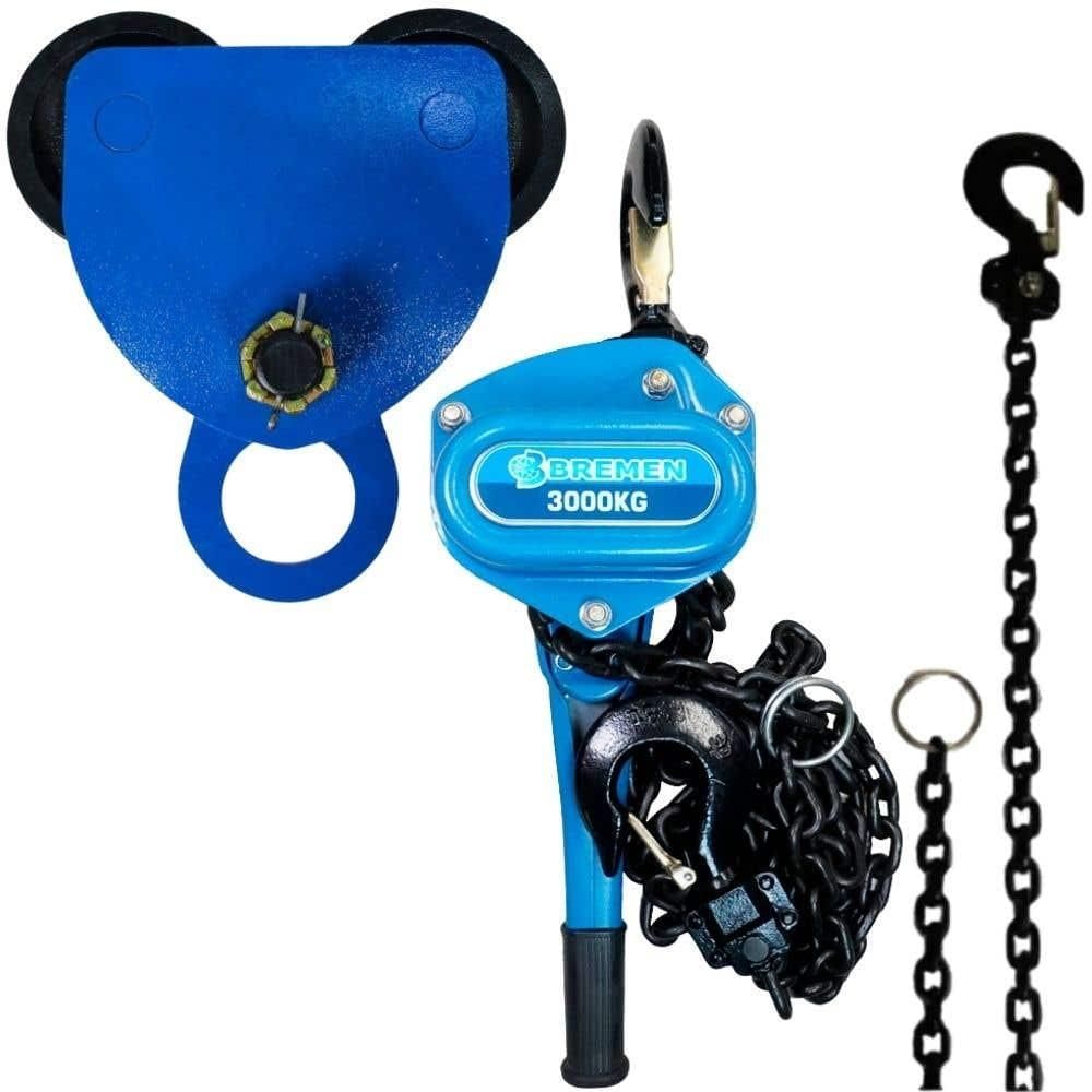 Carro Trole Manual 3 TON com Talha 3 TON Alavanca Elevação 3 Metros BREMEN