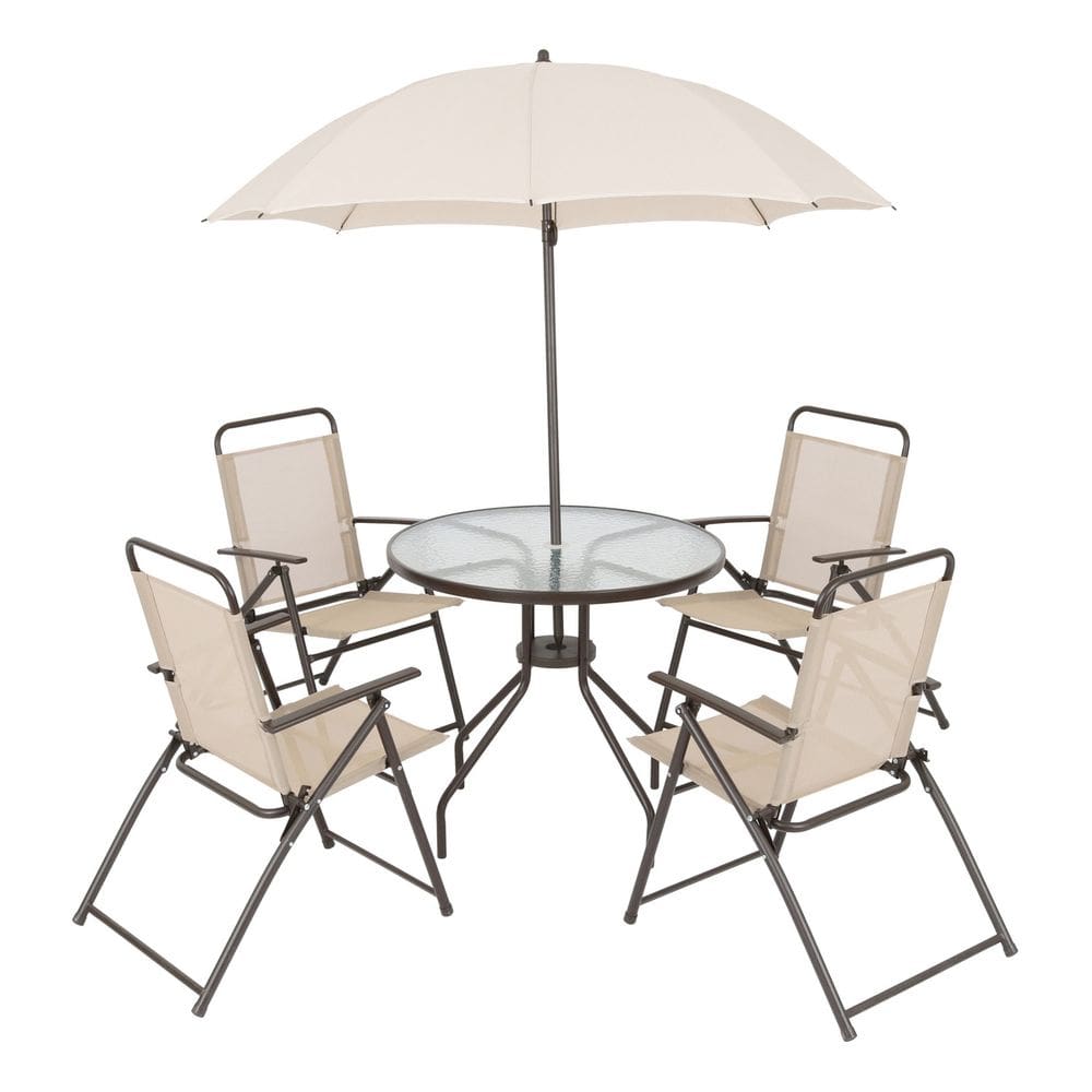 Conjunto De Jardim Aco Bege 6 Pecas Ombrelone, Cadeira, Mesa