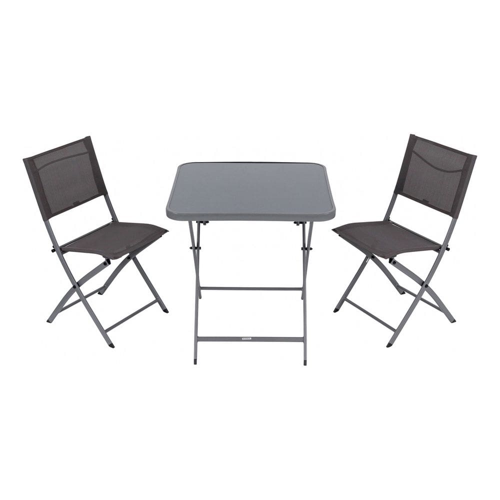 Conjunto De Jardim Aco Cinza Escuro 3 Pecas Mesa 2 Cadeiras