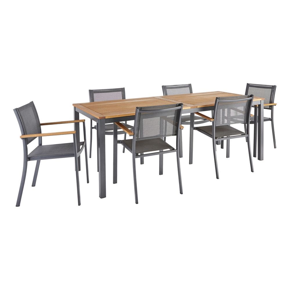 Conjunto De Jardim Aluminio Cinza 7 Pecas Mesa E 6 Cadeiras