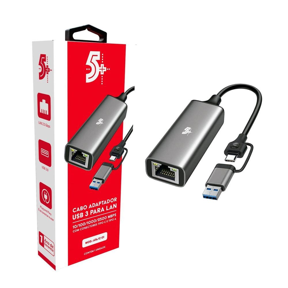 Cabo Adaptador Usb 3 Para Rede Giga 2500Mbps Usb 3.0 E Usb C