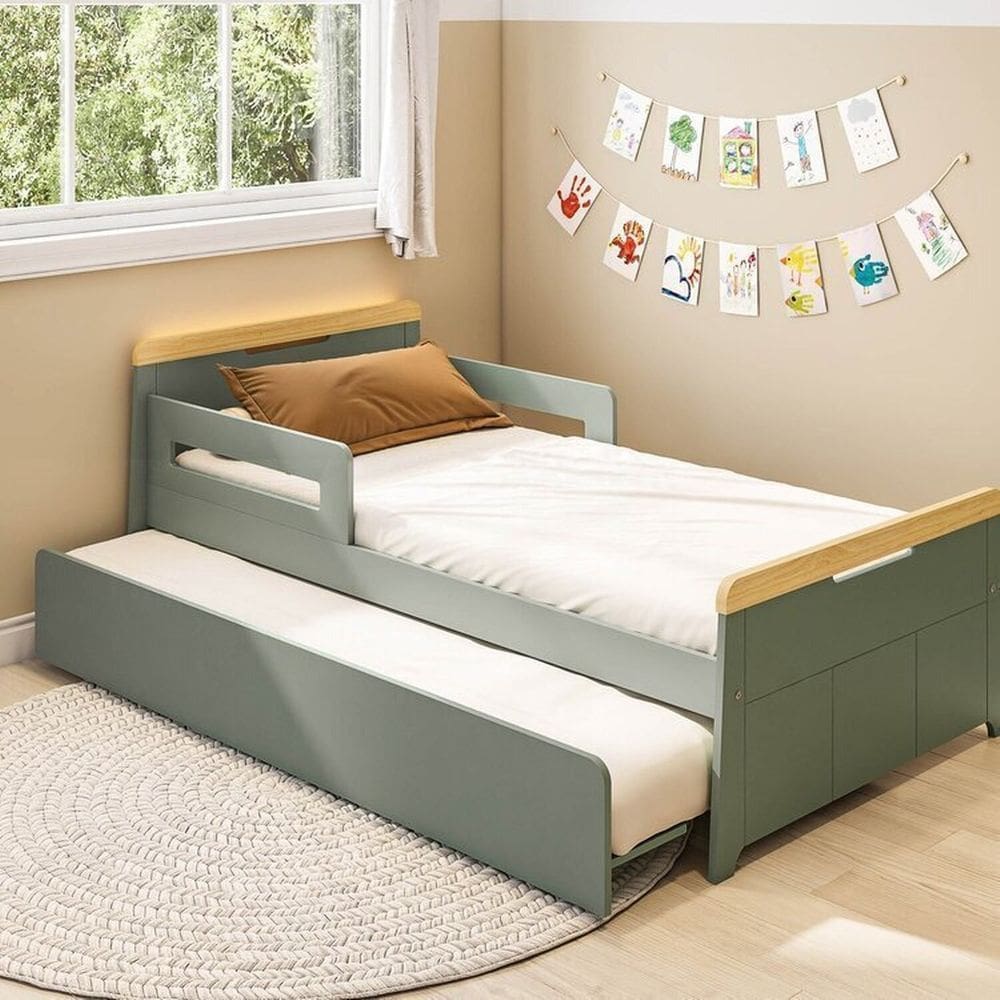 Bicama Infantil com Led e Grades de Proteção Petit Casatema Madeiraoriginals Verde/Mel