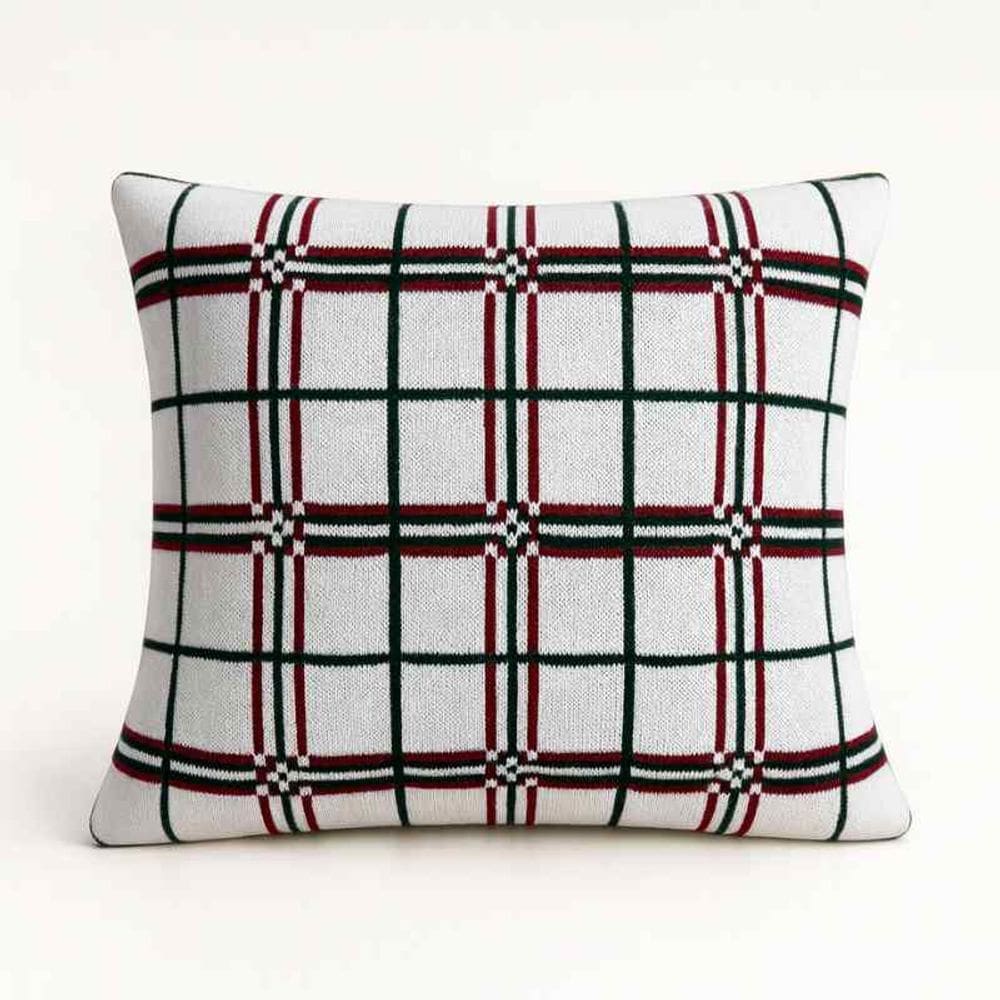 Almofada Natalina Xadrez 50x50 Branco/Vermelho/Verde Big Tricot