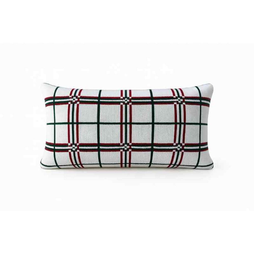 Almofada Natalina Xadrez 55x35 Branco/Vermelho/Verde Big Tricot
