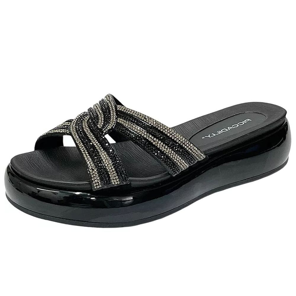 Chinelo Feminino Flatform Conforto Tiras Strass Piccadilly