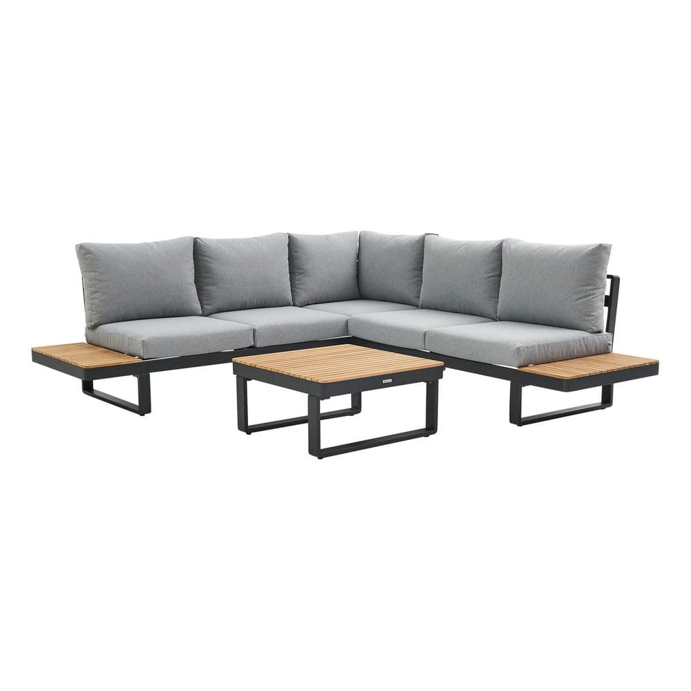 Conjunto De Jardim Aluminio Cinza E Preto 5 Pecas Sofa Mesa
