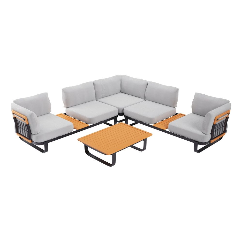 Conjunto De Jardim Aluminio Cinza 5 Lugares Sofa Mesa Centro