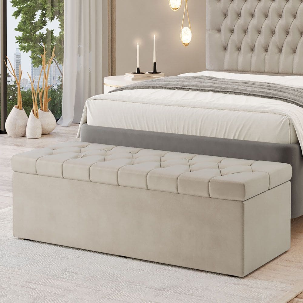 Calçadeira Baú Sagitarius Para Cama de Casal King 195cm no Tecido Veludo- Agilidade e Elegância Aradecor