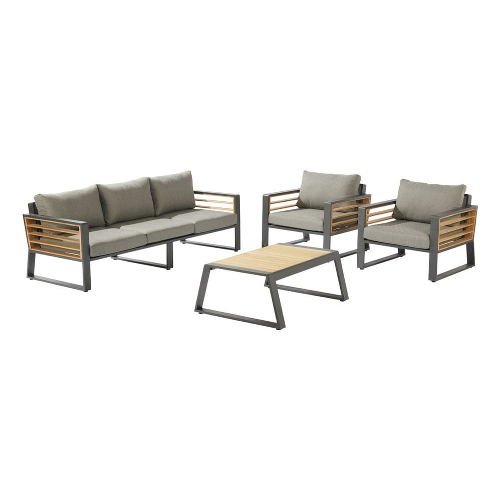Conjunto De Jardim Aluminio Cinza 4 Pecas Sofa Poltrona Mesa