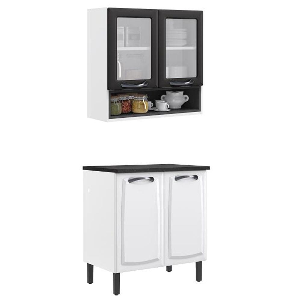 Paneleiro Itatiaia em Aço Branco e Grafite 4 Portas 2 Vidros New Premium