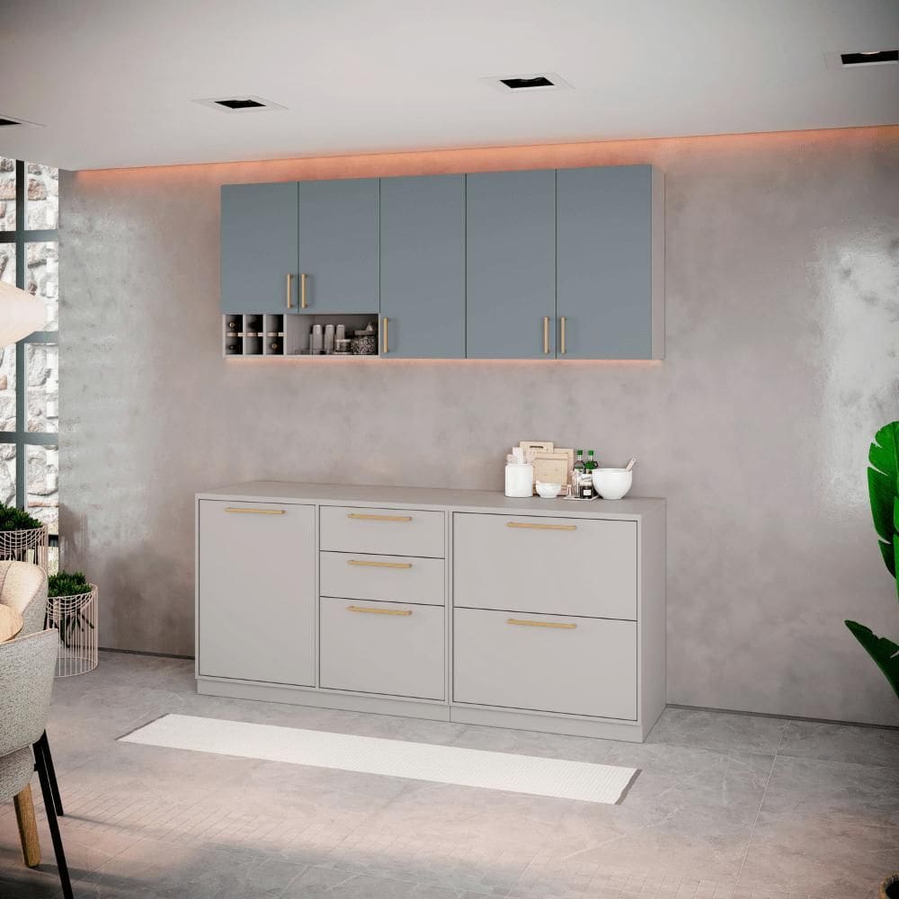 Cozinha Completa Itatiaia Essence 200cm com Nicho em Madeira Fendi/Gris