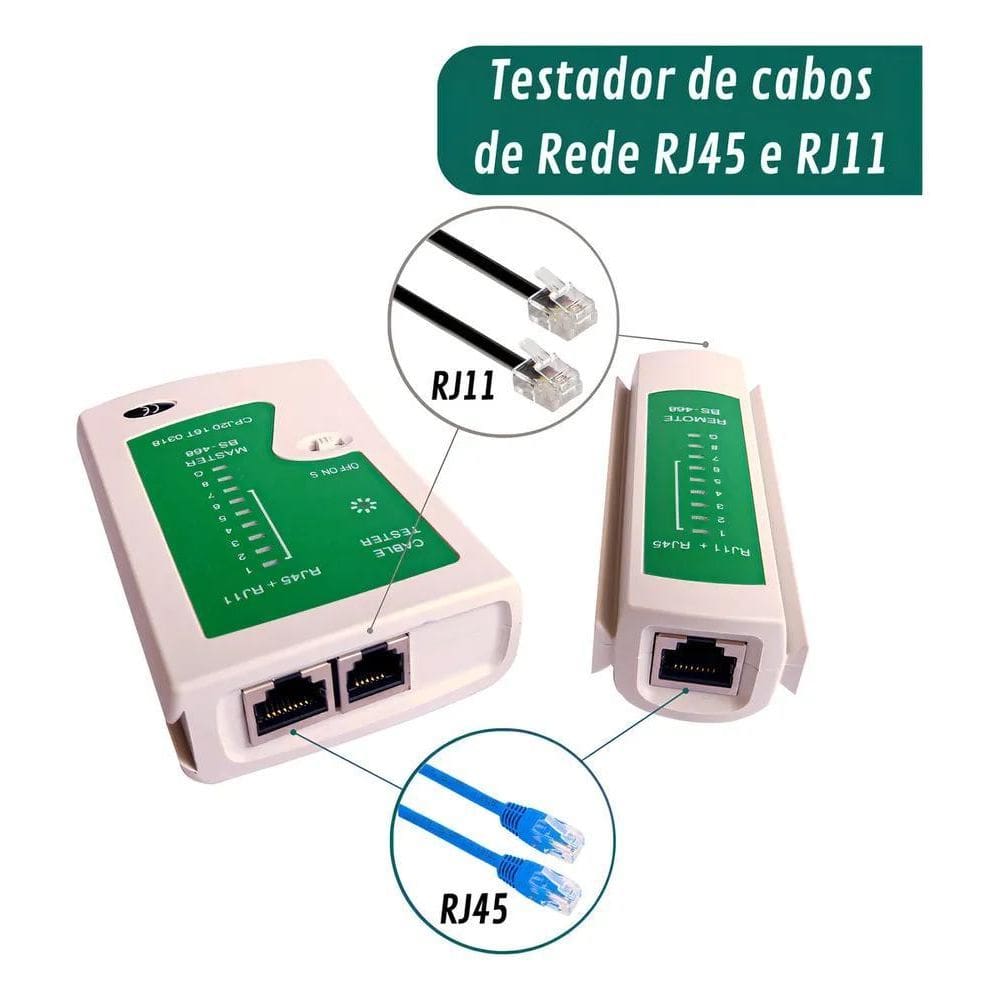 2X Testador De Cabos De Rede Lan Rj45 Rj11 Com Led Removível