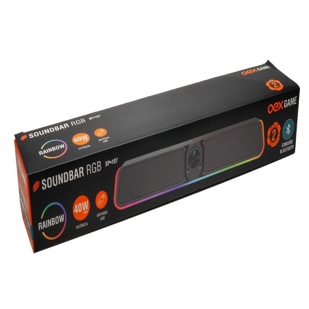 Soundbar Rgb 40W Rms Usb Bluetooth Computador Notebook Oex