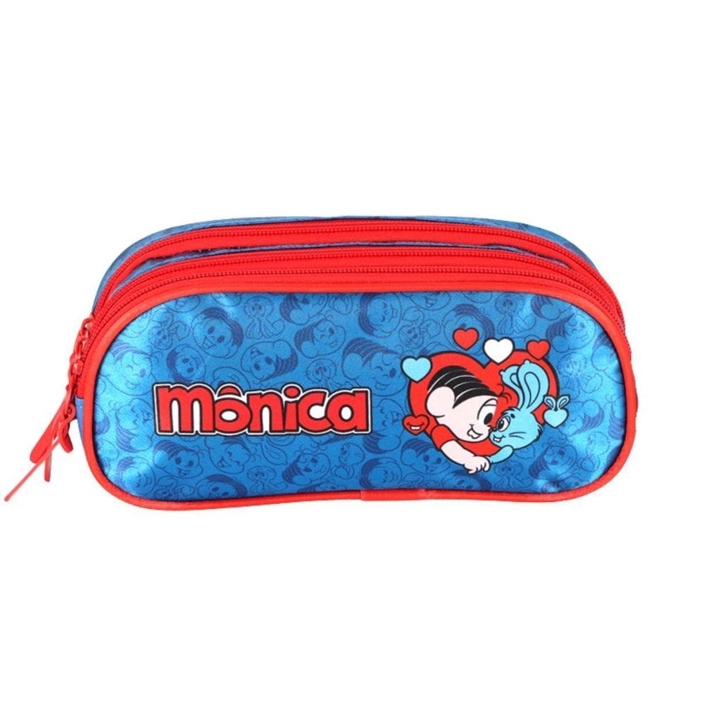 Estojo Escolar Duplo Turma Da Monica Azul E 3 Bocas Luxcel