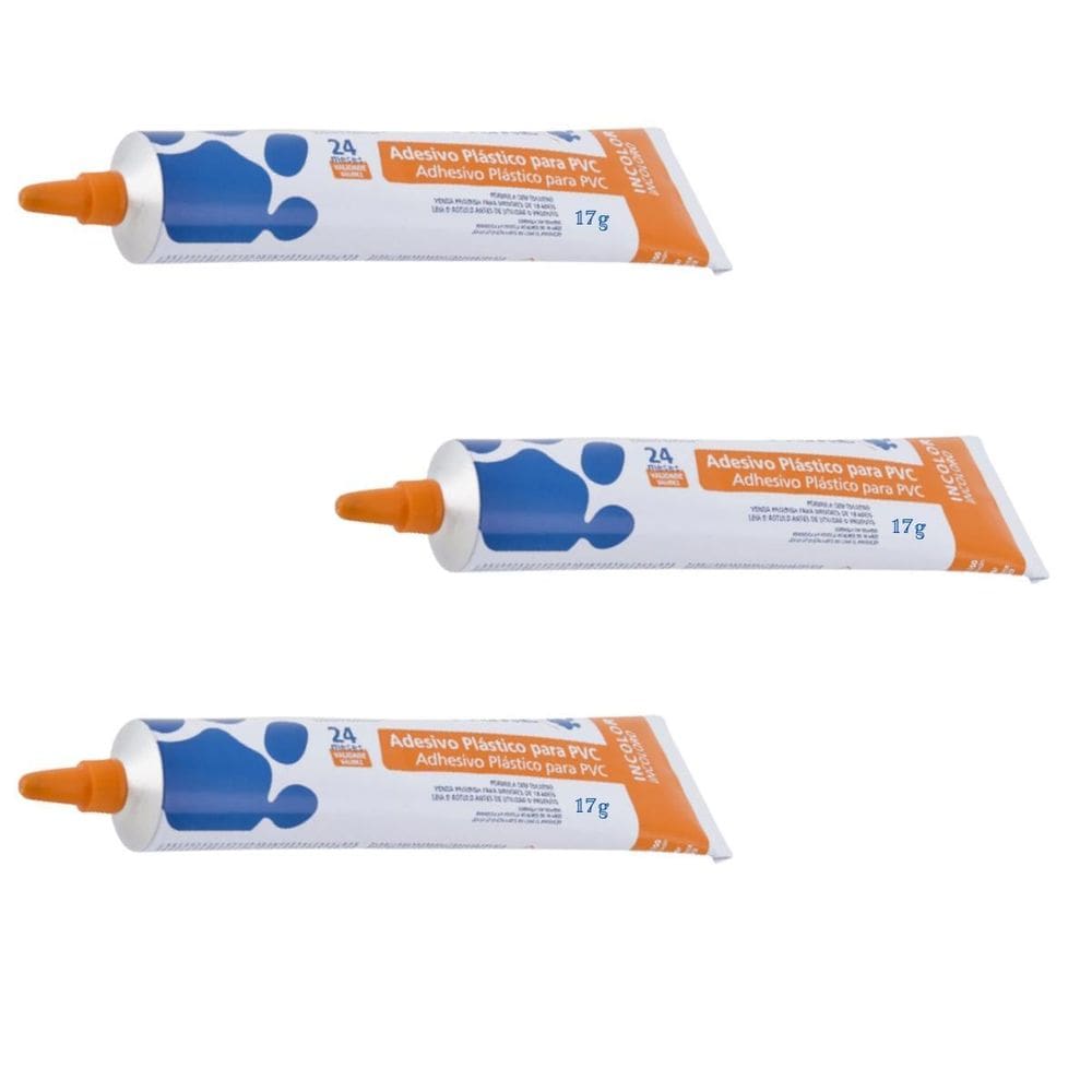 Kit 3 Bisnaga Cola Adesivo Incolor Tubo Cano Pvc 17G