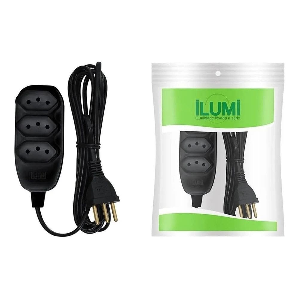Extensão Elétrica Compacta 5M 3 Pinos 10A 250V Preta Ilumi