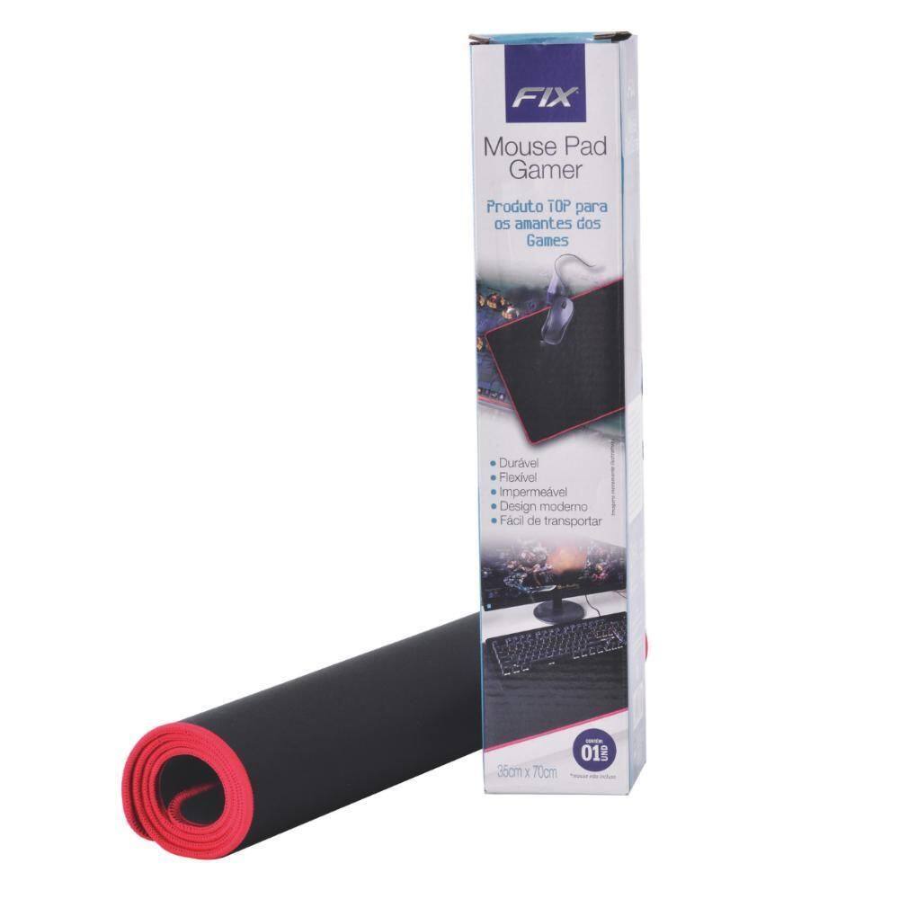 Mouse Page Gamer Grande 35 X 70 Cm Preto Com Bordas Vermelha