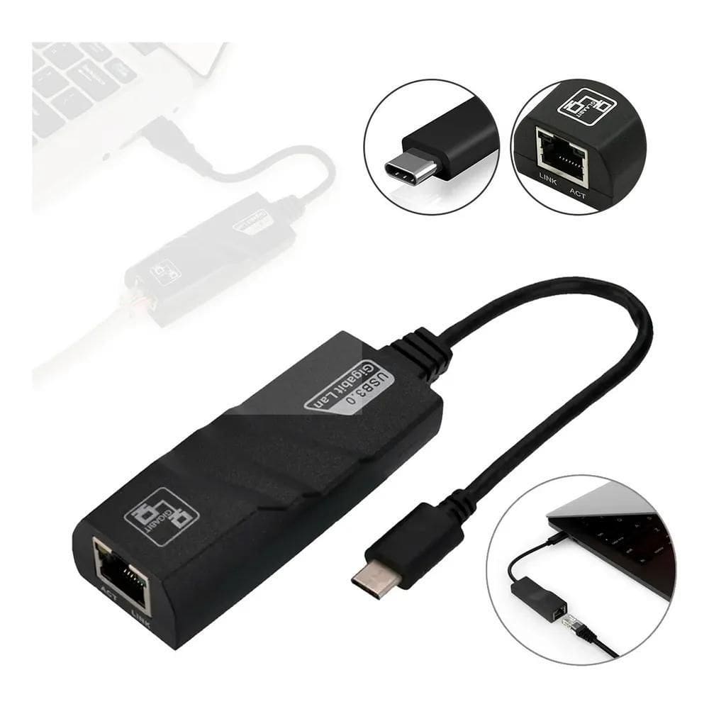 2X Cabo Adaptador Usb-C/Type-C Para Rj45 Lan Ethernet 10/100