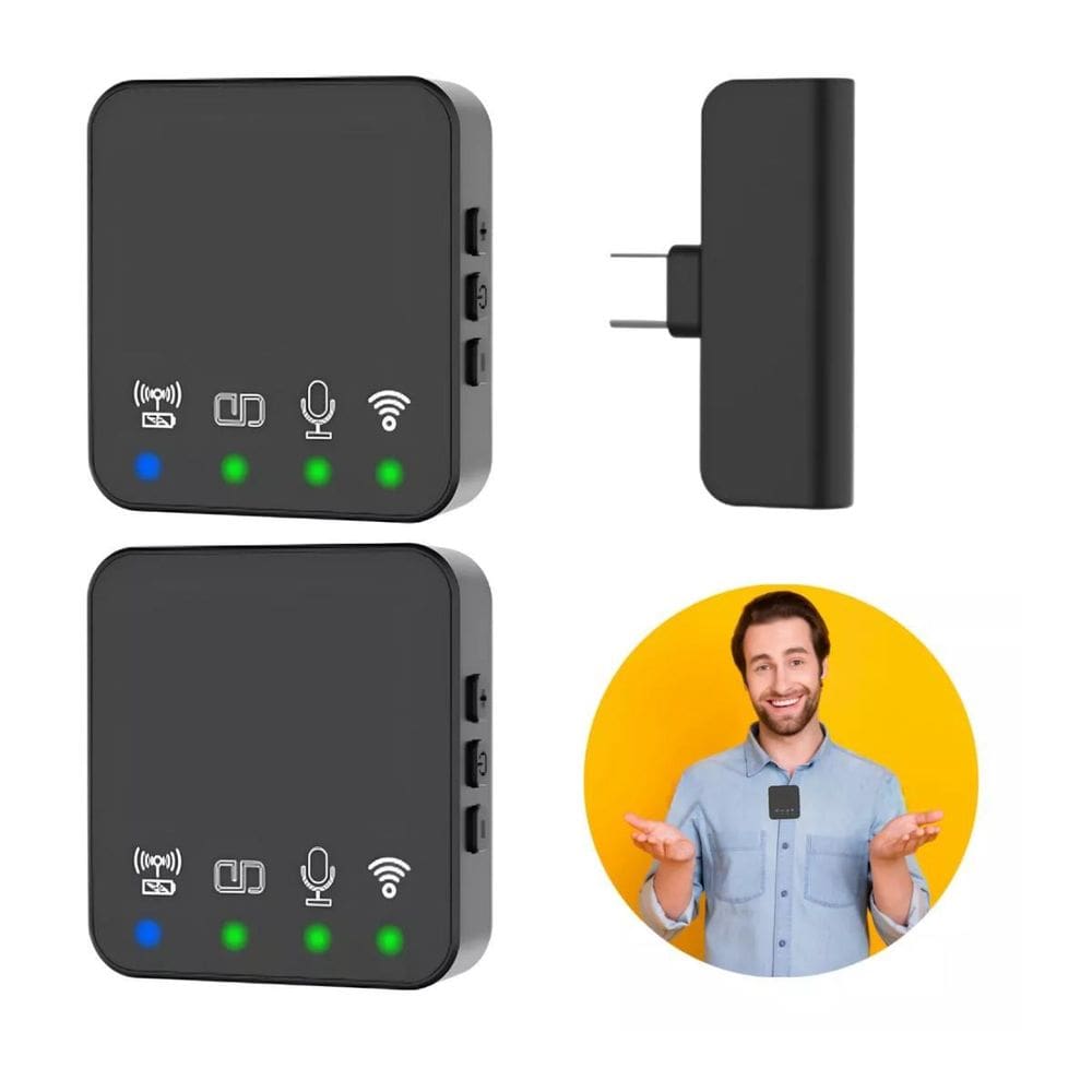 Microfone Lapela Sem Fio Duplo Tipo-C Caixinha