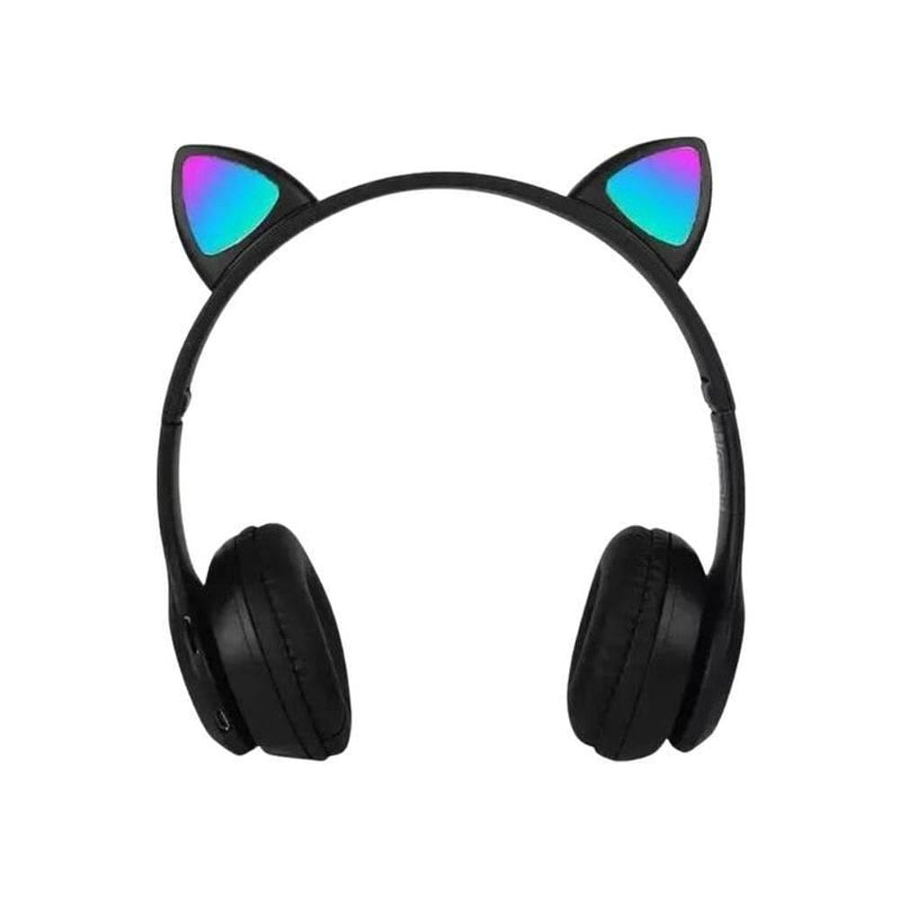 Fone Sem Fio Preto Dobrável Bluetooth Orelha Gatinho Led