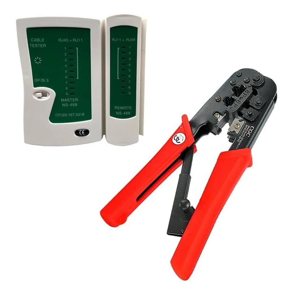 2X Kit Teste Cabo Rede + Alicate Crimpar Rj45 Rj11 Com Catra