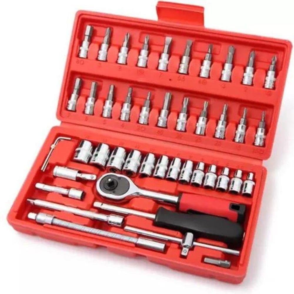 Kit Chaves Jogo Catraca Reversível Soquetes 46 Peças Maleta