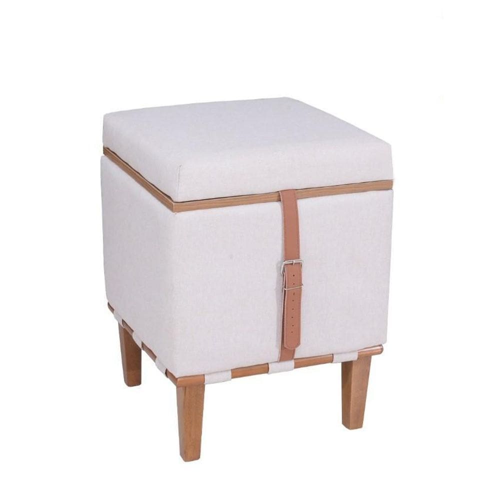 Puff Flex Decorativo Quadrado Baú Mesa De Centro Linho Claro