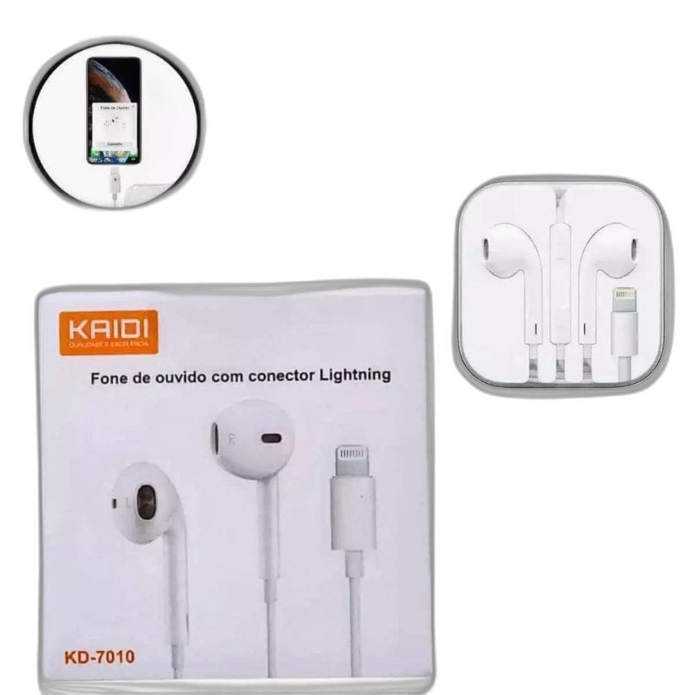 Fone Ouvido Kaidi 7010 Lightning Fio Mic Estéreo Kaidi