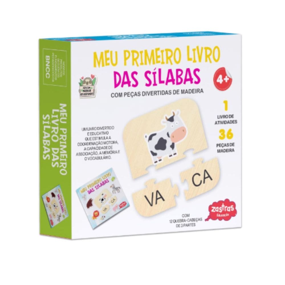 Quebra-Cabeça de Madeira Sílabas | Zastras | Kit Brinquedo Infantil Educativo + Livro de Atividades