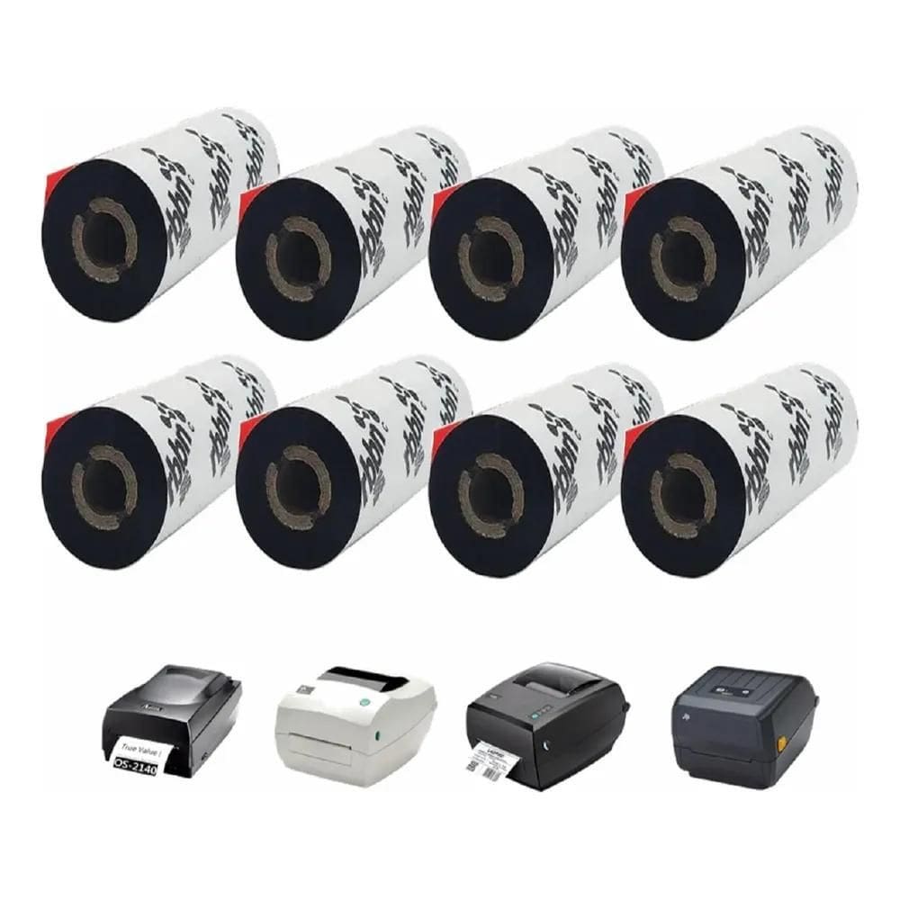 2X Kit 8Un Ribbon Cera 110X74 Para Impressora Zebra/Elgin/Ar