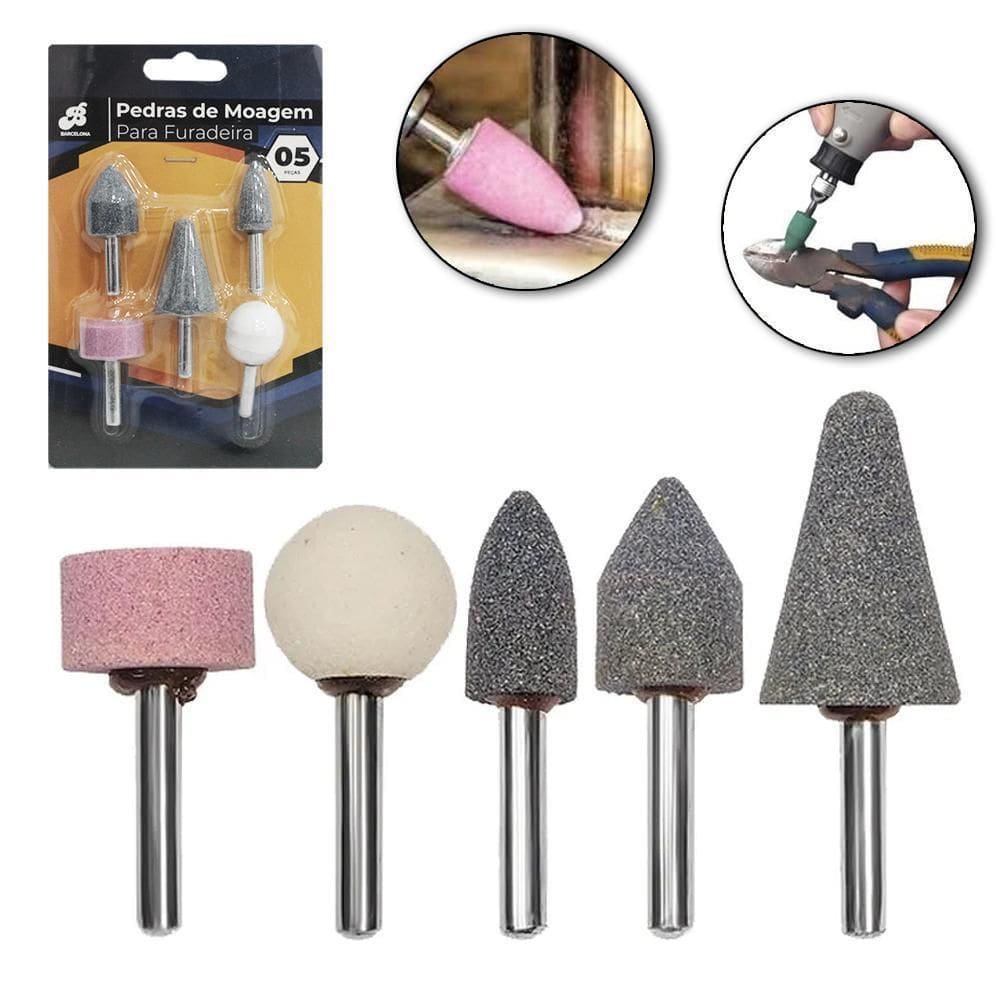 Jogo Pedras De Moagem Para Furadeira Com 5 Pontas Montadas