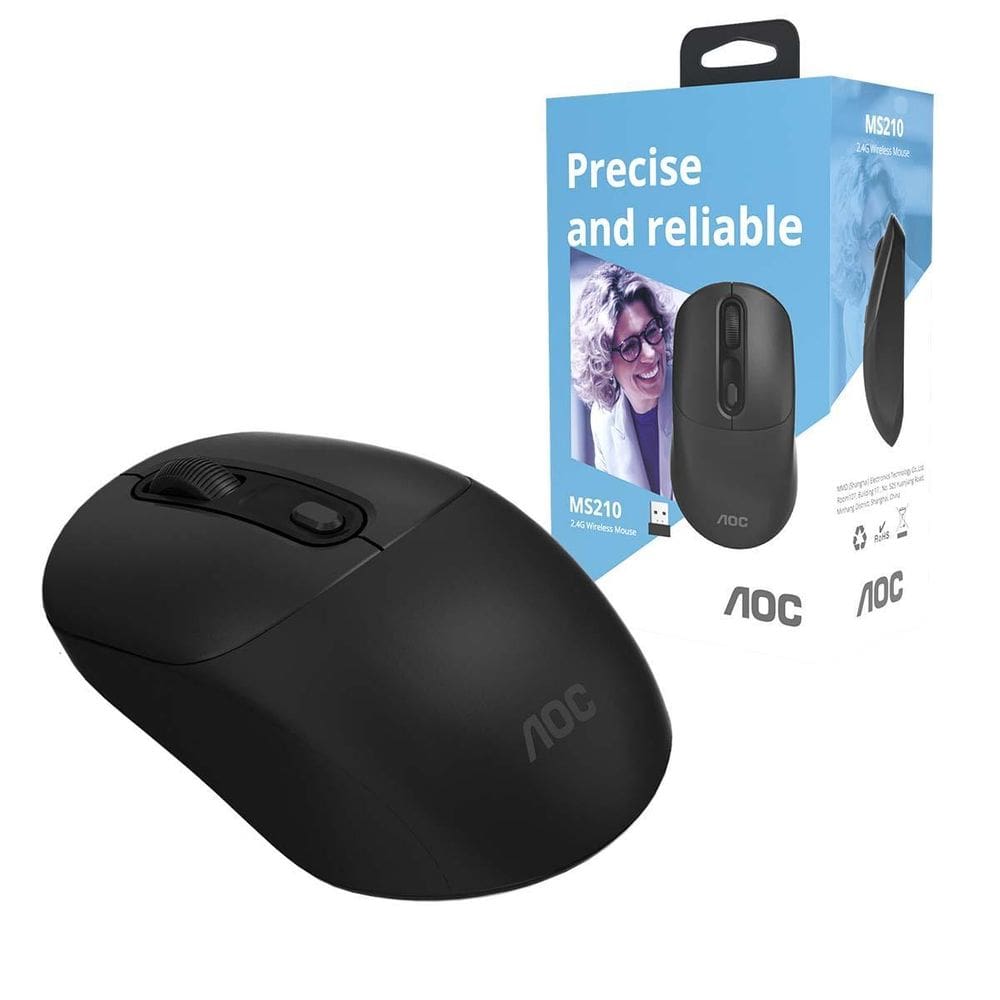 Mouse Optico Sem Fio Aoc 2,4Ghz Office Preto 1600Dpi Ms210B