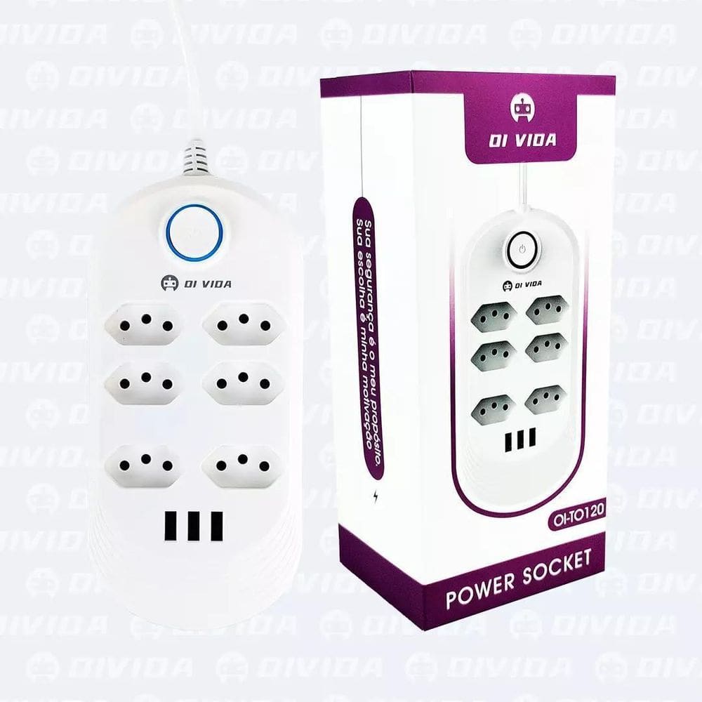 Extensão Régua Com 6 Saídas 3 Entradas Usb Oi-To120