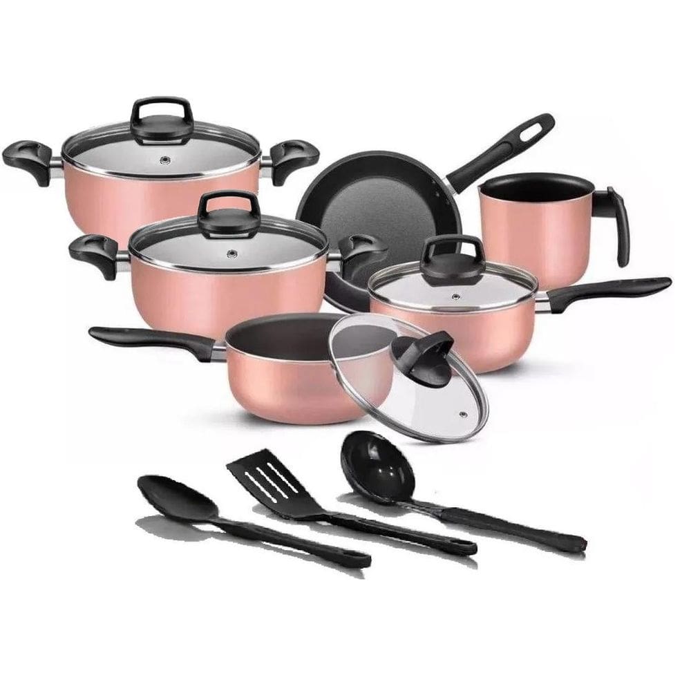 Conjunto De Panelas Teflon 9 Pçs Rose Champanhe Antiaderente