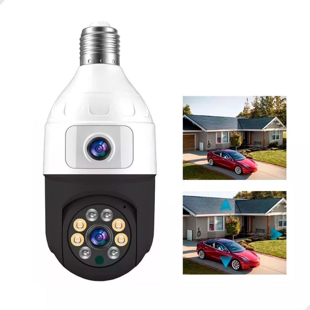 Câmera Lâmpada Wifi Dupla Lente Segurança 360 Noturna