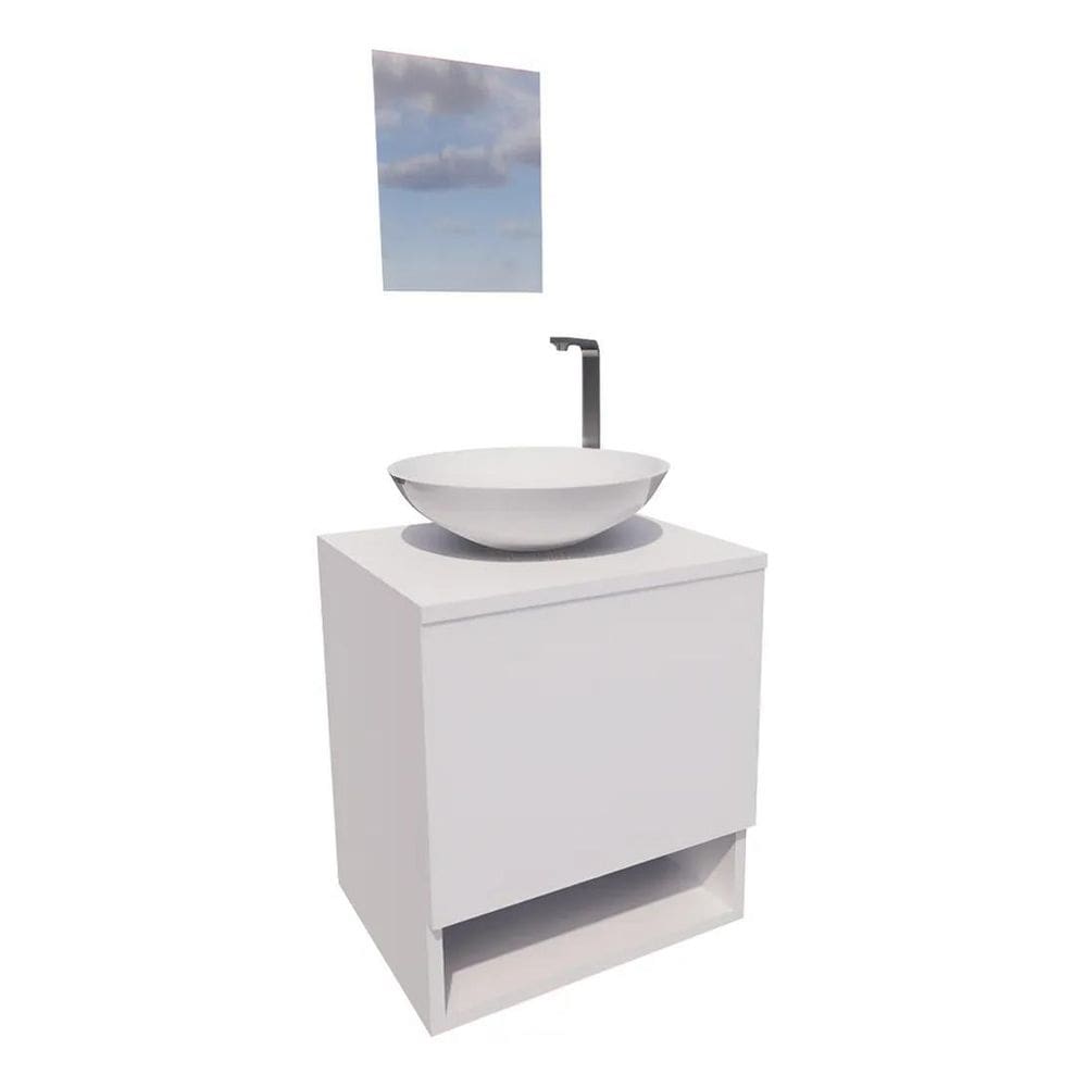 Gabinete 40Cm Lavabo Com Cuba E Espelho Suspenso